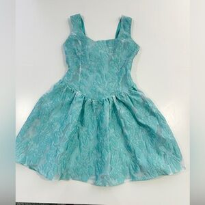 NWT B.Right Womens Blue Jacquard Mini Dress Size Small Bow